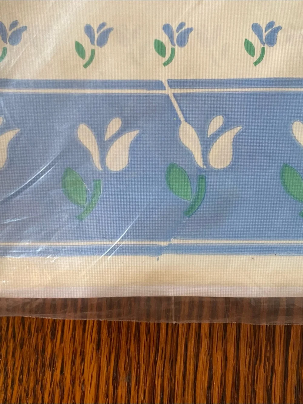 NEW Vintage 1980s 90s American Greetings Blue Floral Plastic Tablecloth 54 x 96